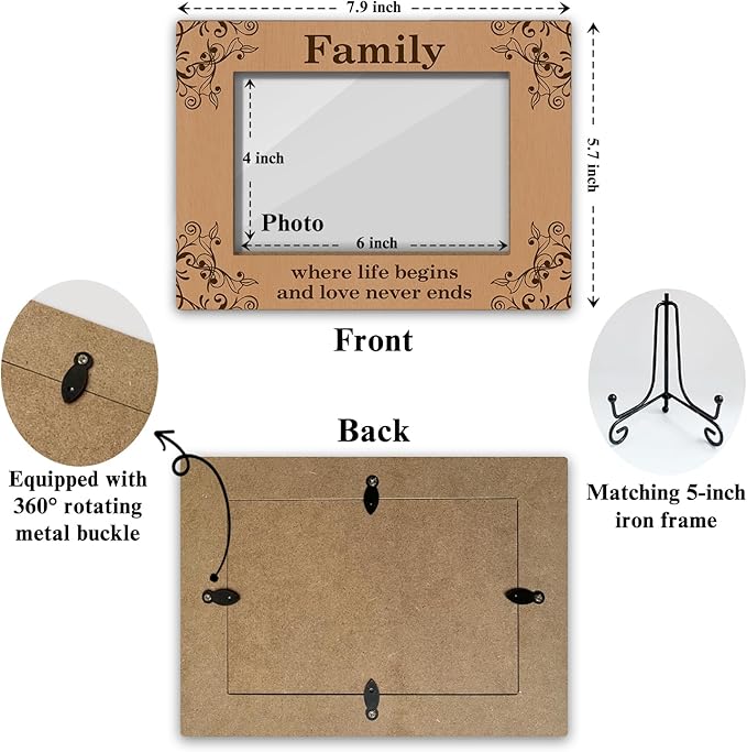 House Warming Gifts Family Where Life Begins And Love Never Ends - Wooden Photo Frame, Engagements Gifts For Christmas Tabletop Display 4x6 Photo Home Decor Rustic Picture Frames With Stand -31