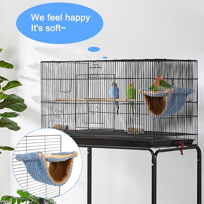 BWOGUE Bird Nest Bed Hanging Hammock, Parakeet Bed for Cage, Cockatiel Bed | Warm Fleece Snuggle Hut, Double-Layer Comfort, Wooden Perch Setup, Washable Hammock