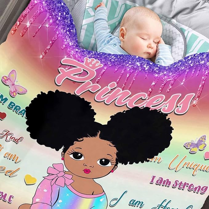 D-Story Personalized Throw Blankets with Name Custom Blankets with Text Customized Blankets for Kids Adults Women Men Personalized Black Girl Blanket Gift