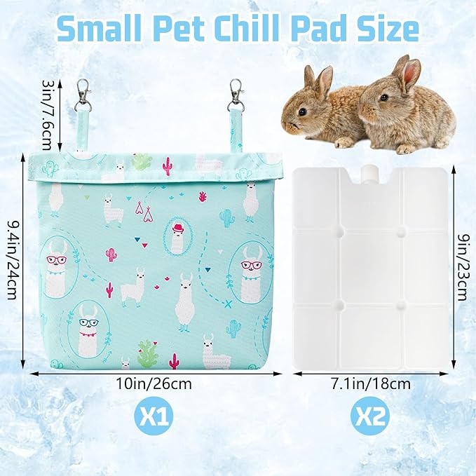 Rabbit Cooling Pouch with 2 Ice Boxes Small Animal Hanging Cooling Pad Set for Cage No Condensation Bunny Cooling Mat Washable Ice Bag for Rabbits Guinea Pig Chinchilla (Style B)