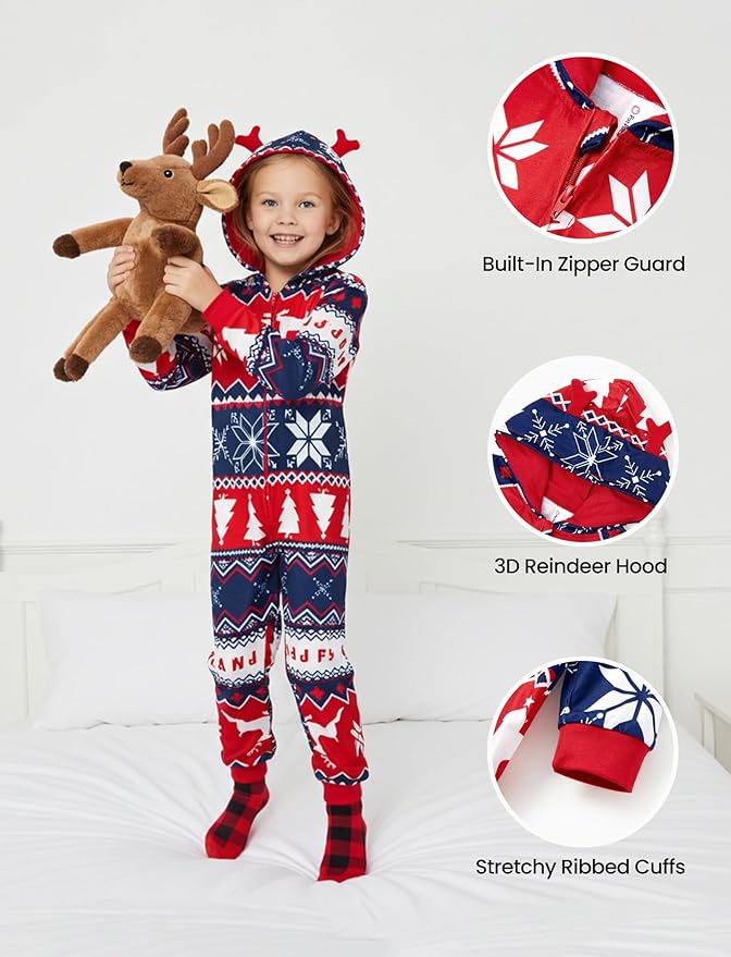 PATPAT Matching Family Christmas Onesie Pajamas – Holiday Hooded Jumpsuit Sleepwear PJs Couples Xmas Loungewear with Socks
