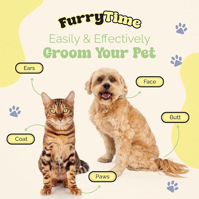 FURRYTIME Pet Cleaning Glove Wipes for Dogs & Cats, 30 Gloves, Hypoallergenic Pet Wipes Disposable No-Rinse Grooming, Extra Thick Bathing Wipes, Pet Dry Cleaning Paws, Coat, Ears, Eye Area, Butt | Hypoallergenic, Lick-Safe, Full-Body Grooming & Deodori...
