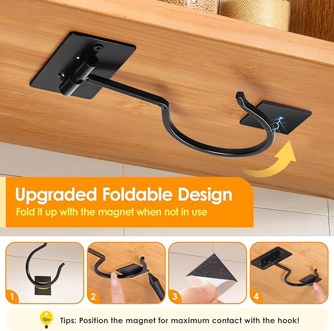 Self Adhesive Banana Hook Under Cabinet Foldable Banana Hanger Black Metal Under Counter Banana Hook to Keep Bananas Fresh Banana Holder for Kitchen RV Space Saving