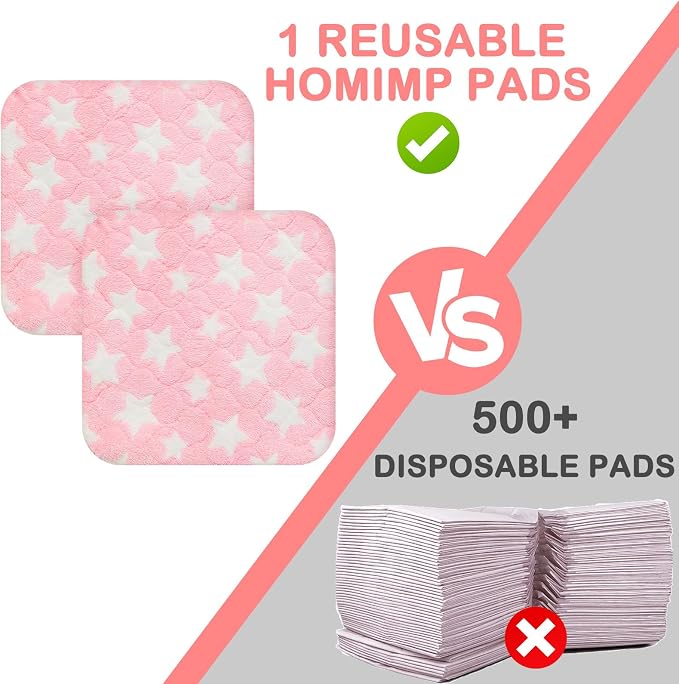 Homimp 2 Pack Guinea Pig Bed, Waterproof Reusable Small Animal Bed,Super Absorbent Pee Pad Mat for Rabbit Bunny Hamster Rat Hedgehog Chinchilla,Washable Fleece Cage Liners 12"x12"