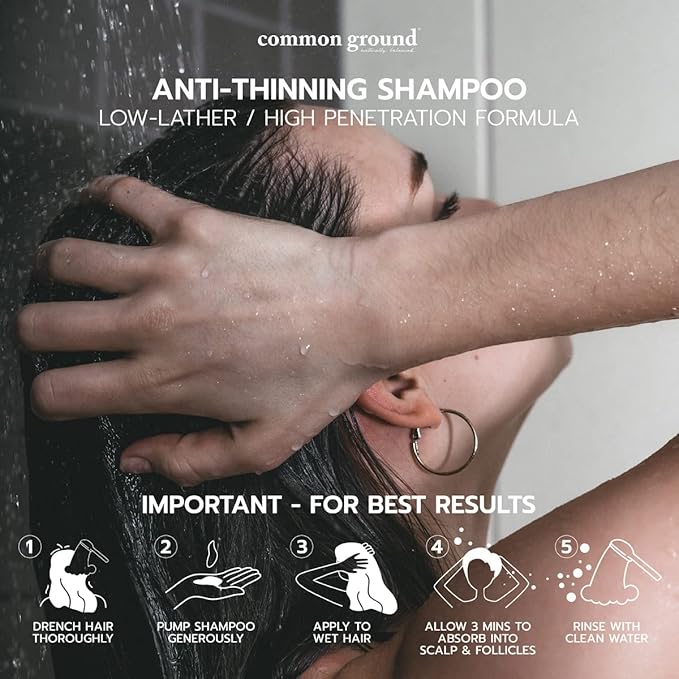 Common Ground Natural Anti-Thinning Shampoo, Sulphate, Paraben & Cruelty Free, Vegan, Plant-Based, Bergamot & Rosemary Scent, Kino Tree & Ginseng DHT Blockers, for All Hair Types, Men & Women