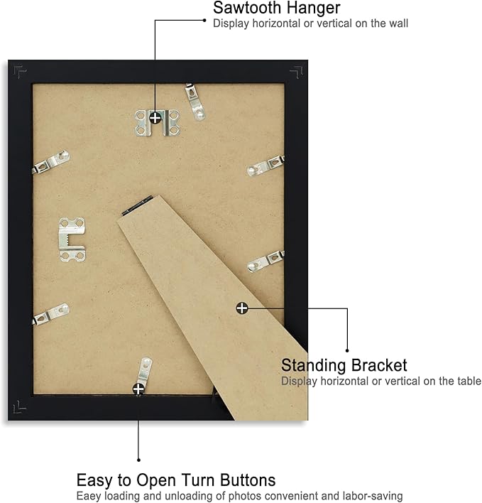 iRahmen 8x10 Picture Frame Set of 4, High Definition Glass Black Picture Frame, 8 x 10 Wood Rustic Photo Frames for Horizontal or Vertical Table Top and Wall Mounting