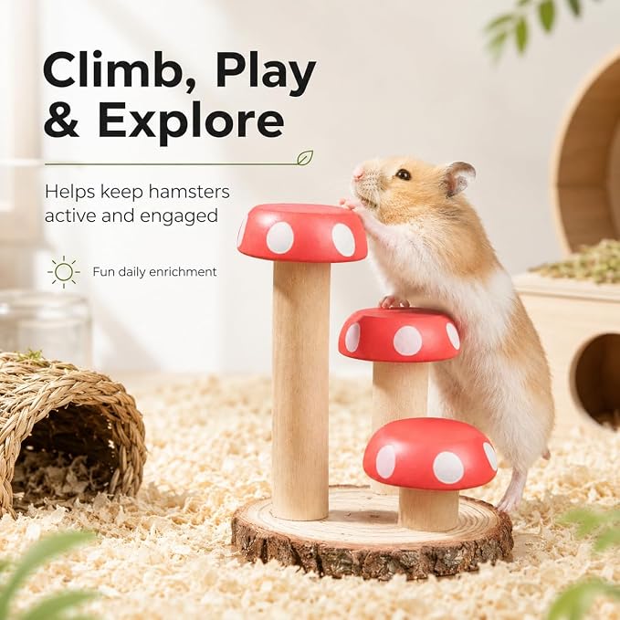 Hamster Climbing Toy Wooden for Chew, Enrichment Cage Accessory | Encourages climbing, exploring, and daily exercise for hamsters, gerbils, mice, rats, chinchillas, and guinea pigs