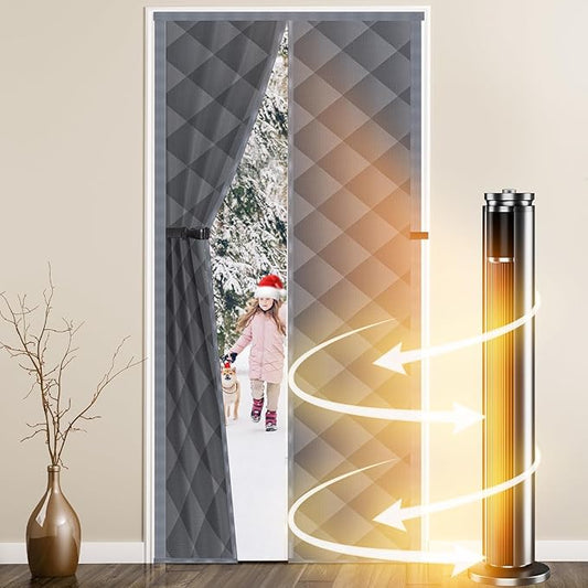 Magnetic Thermal Insulated Door Curtain,Fits Door Size 38'' x 82'', Durable Oxford Cloth Thicken Cotton Fiber Fill, Temporary Door Insulation Cover,Soundproof Weatherproof Doors Blanket