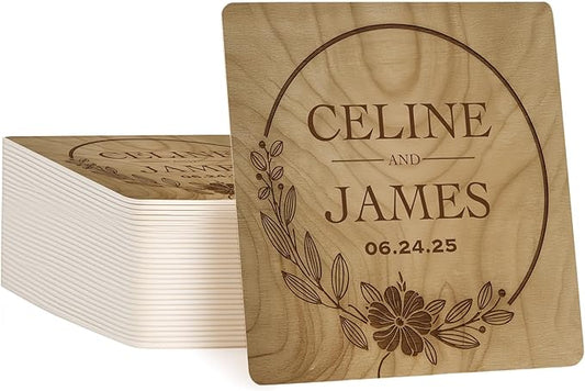 20 Pack Personalized Wedding Coasters, Custom Cardboard Coasters for Drinks with Photo Print and Text, Keepsake Wedding Favors and Gifts for Couples, 4x4 Square, Design 2