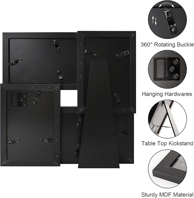 4x6 Collage Picture Frames Set of 1, Multi Family Photo Frame with Real Glass, Displays Four 4x6 Photo, Wall Decor Wall Hanging or Tabletop, Black