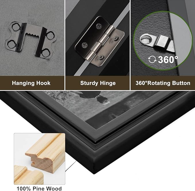 Horizontal & Verticall 4X6 Picture Frames Double Hinged Wood Folding Photo Frames with Real Glass Front Fit for Desktop or Tabletop, Black XHEI-H64-V46