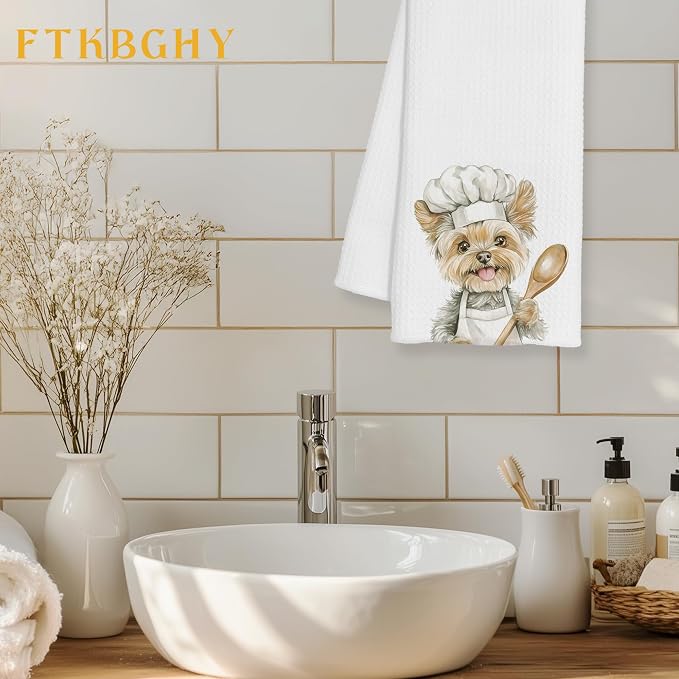 Funny Yorkshire Terrier Chef Kitchen Towels, Yorkie Gifts for Women, Chef Gifts, Funny Yorkie Dog Decorative Dish Hand Tea Towels for Kitchen Bakery, 16x24 Inch