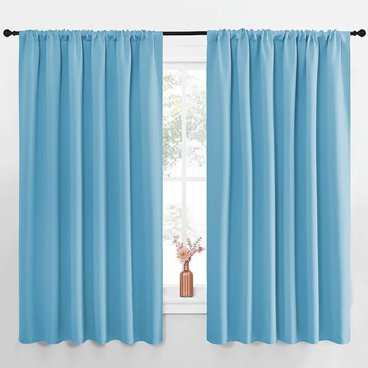 NICETOWN Blackout Curtains for Bedroom, Blackout Curtain Panels, Teal Blue, 1 Pair, 62 by 63-inch, Window Treatment Energy Saving Thermal Insulated Solid Rod Pocket Blackout Drapes/Draperies