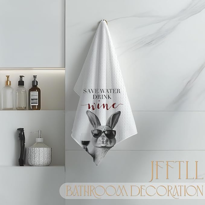 Funny Bunny Kitchen Towels, Gifts for Bunny Lovers Dish Tea Towels, Save Water Drink Wine Lover Gifts Decorative Bar Towel for Bartender Kitchen, 16x24 Inch