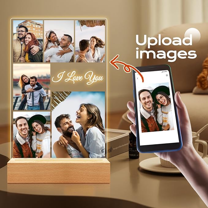 Custom Picture Frames, Personalized Photo Frame with Night Light, Customized Photo Frame, Personalized Anniversary Birthday Gifts for Women Men Him Her Couple