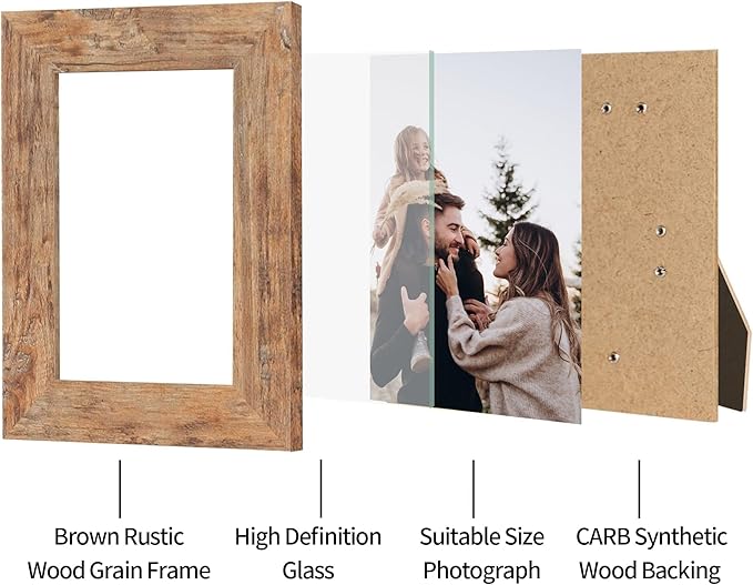 iRahmen 5x7 Picture Frame Set of 4 with High Definition Real Glass, Mixed Color Wood Photo Frames for Desktop Display and Wall Mounting
