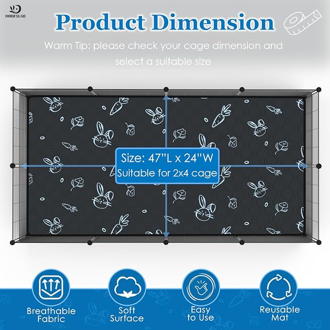 2-Pack Guinea Pig Cage Liner Washable, 24in x 47in Ultra-Absorbent Guinea Pig Bedding for Cage Non-Slip Leak-Proof Pee Pads for Dogs Rabbit Bunny Cat Litter Mat, Navy