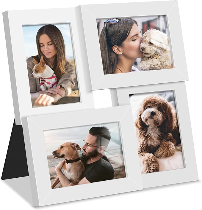 3.5x5 Picture Frame Tempered Glass Front Displays Four 3.5 x 5 Photos Frame Display for Tabletop and Wall Hanging Picture Frame White