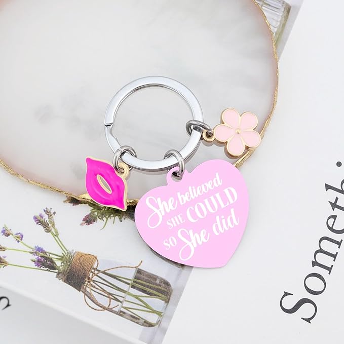 OEHEDOU Womens Girls Pink Keychain Inspirational Gifts For Women Teen Girls Daughter Trending Items Lovely Teen Girl Gifts