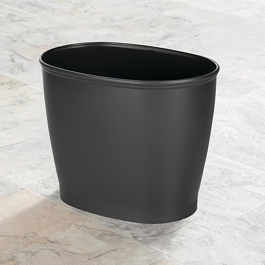 iDesign Small Oval Plastic Bathroom Trash Set of 2-Matte Black Waste Can