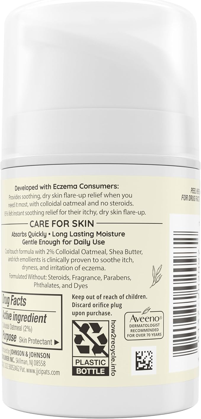 Aveeno Eczema Therapy Rescue Relief Treatment Gel Cream, Colloidal Oatmeal Skin Protectant, Formula Instantly Soothes & Cools Itchy Dry Skin Flare-Ups, Steroid & Fragrance Free, 1.5 Oz