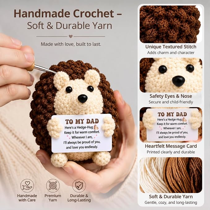 Birthday Gift for Dad Handmade Crochet Hedgehog Gifts | Father Day Dad Gifts from Daughter Son Birthday Cute Small Gifts for Dads,Thanksgiving, Christmas Decoration Gift for Men