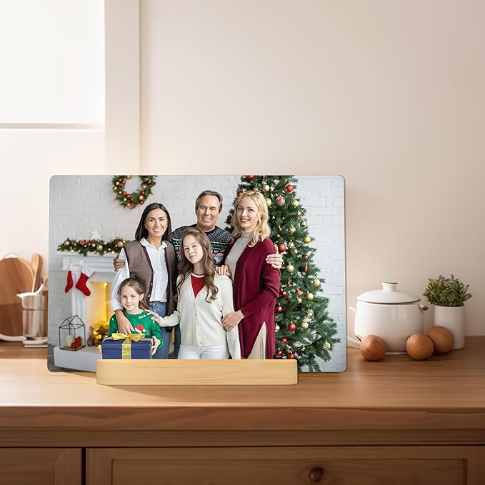 XIAODAXIA Father's Day Gifts Personalized Metal photo prints Customized photo gifts for Dad - Custom Picture Prints with Bamboo base Tabletop Art Home Decor - Gift Wrapping Available