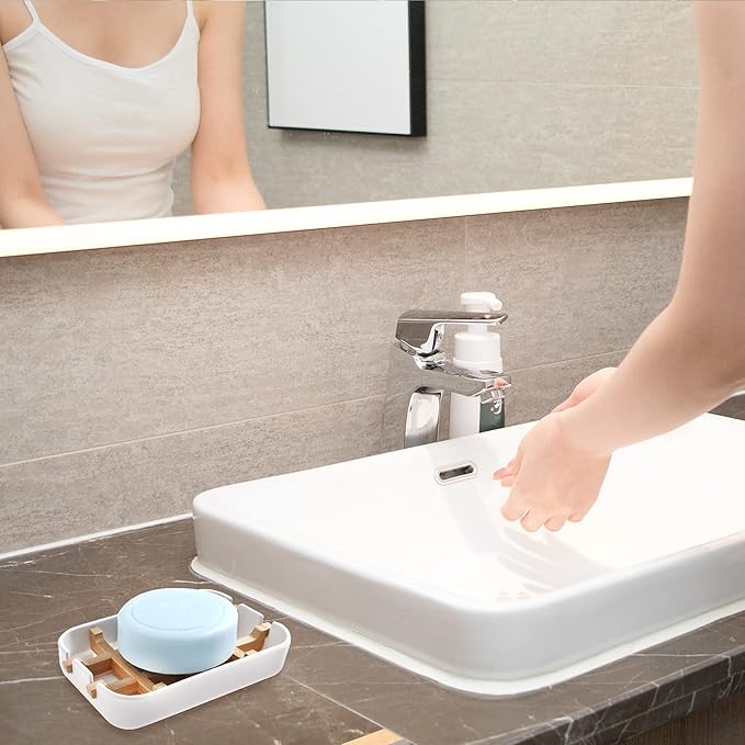 Soap Dishes for Bar Soap, White Bathroom Soap Holder, Bamboo Soap Dishes Holder for Bathroom Shower, Bathroom Sink Soap Dish, White Soap Tray.