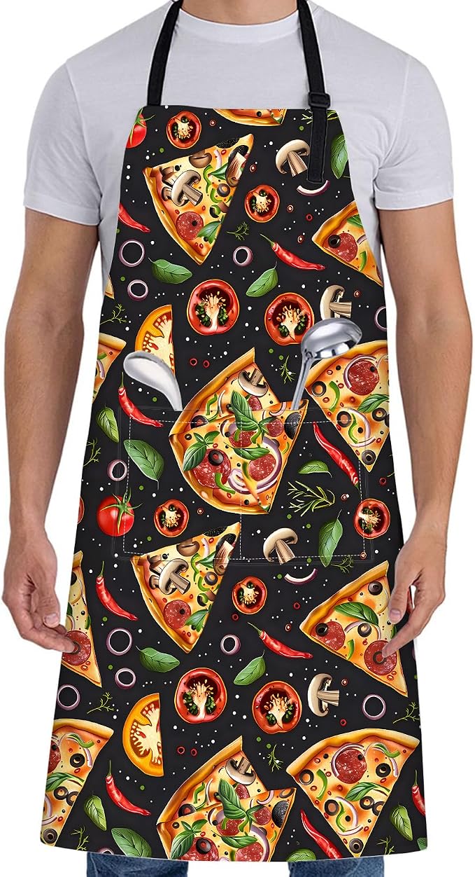 Gourmet Pizza Slice Apron for Women,28x33in, Food Lovers Kitchen Aprons with 2 Pockets,Oxford Fabric,Vegetables Adjustable Apron for Cooking Baking Gardening Chef,Gifts for Mom Wife