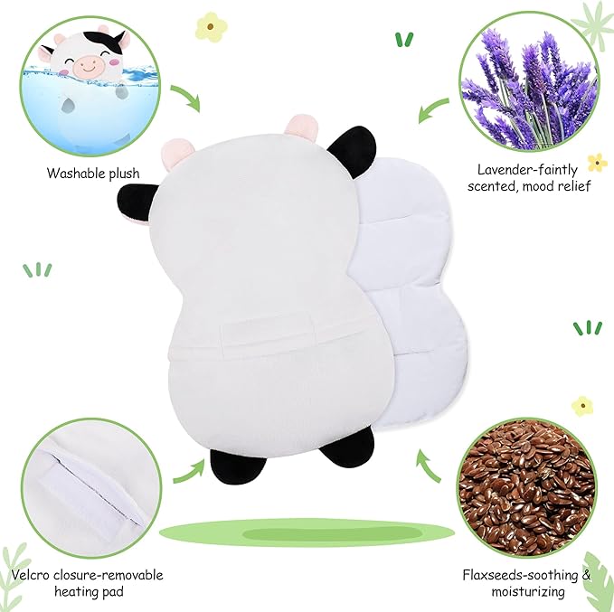 Cow Microwavable Heating Pad for Cramps & Period Pain Relief,Cute Animal Microwave Heating Pad for Kids Women with Lavender Scented,Heated Pad for Neck Knee Pain,Warmer Pad for Birthday Mother's Day