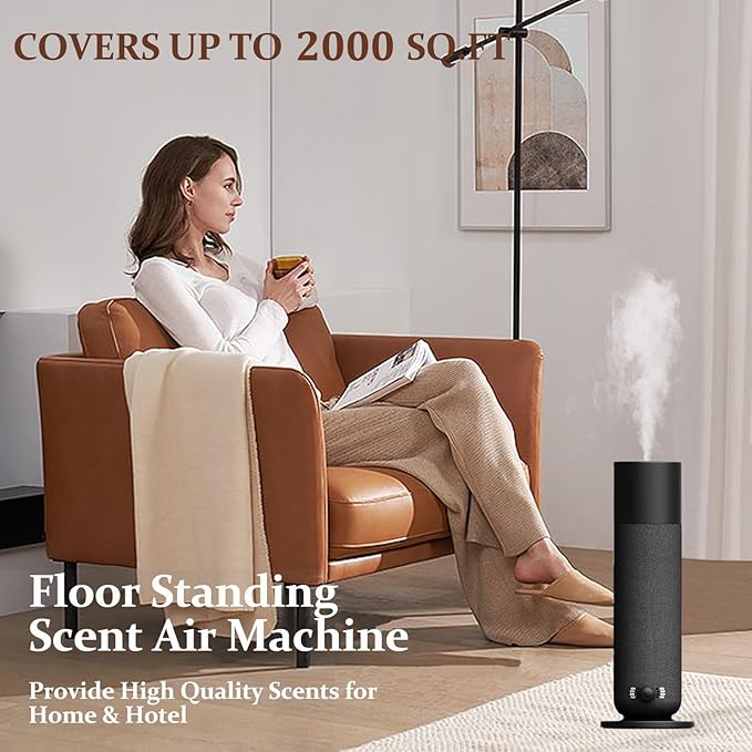 Smart Scent Air Machine for Home - Cold Air Technology Waterless Essential Oil Diffuser with Roy Tranquility Oil Set, Covers Up to 2000 Sq.Ft, Quiet Aromatherapy Machine for Hotel, Spa (Black)