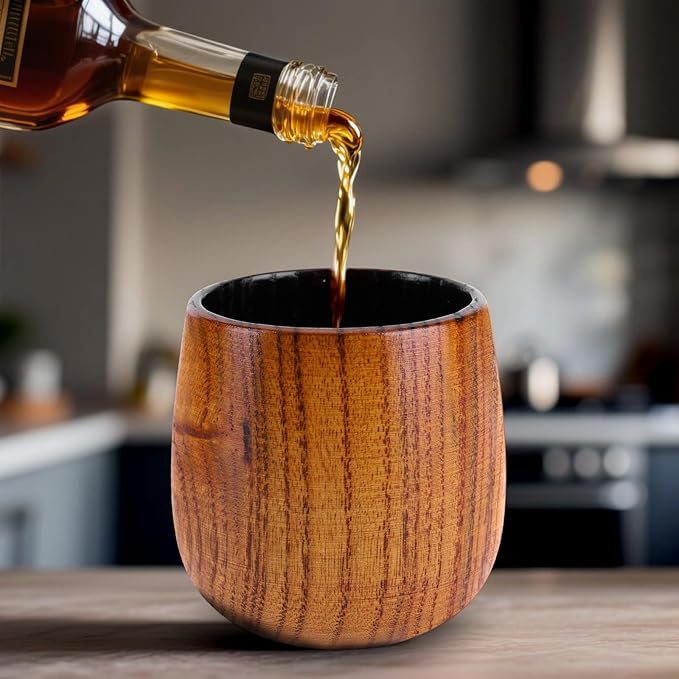 Charred Wooden Bourbon Drinking Glasses Set of 2 – Wooden Whiskey Tumblers & Old Fashioned Glasses | Whisky Glass Sets | Whiskey Gifts for Men, Dad & Birthday, Christmas, Anniversary
