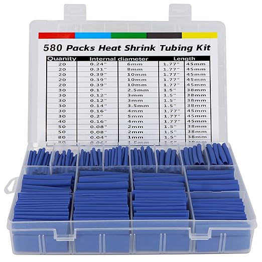 ASHINER Blue Heat Shrink Tubing Kit - 580Pcs EVA Material in 11 Sizes - Ideal for Electrical Insulation, Repairs, and Wire Connectors with User-Friendly Design and Storage Case