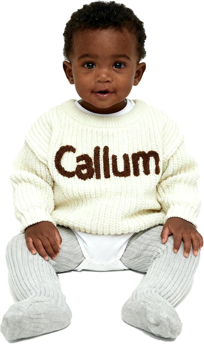 Personalized Knit Baby Boy Girl Sweater with Name Custom Pullover Sweatshirt Custom Baby Gifts