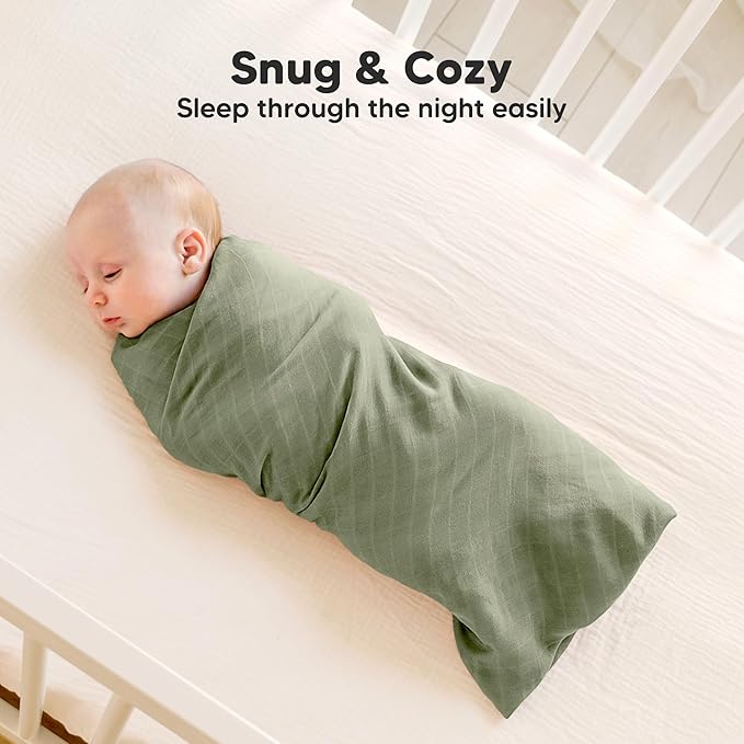4-Pack Muslin Swaddle Blankets for Boys, Girls - Organic Baby Swaddles for Newborns, Soft & Breathable Receiving Baby Blankets for Girl, Boy, Neutral, Newborn Essentials Gift (Pine)