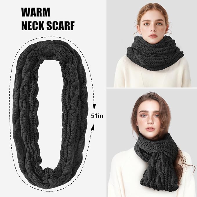 Winter Beanie Hat Scarf Gloves Set, Winter Clothes for Women, Fleece Lined Hats Touchscreen Gloves Thick Neck Warmer