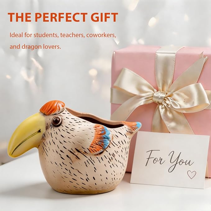 Ceramic Ostrich Shaped Pen Pencil Holder for Desk Decoration Accessories Ostrich Decor Makeup Brush Pen Cups Succulent Plant Pot Office School Ideal Gifts for Women, Mom or Birthdays