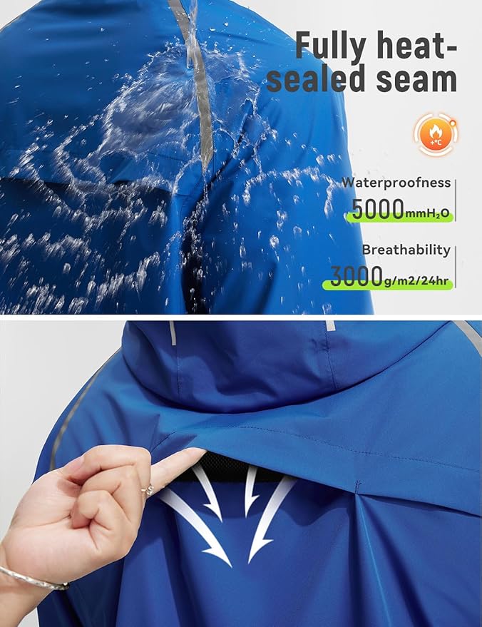 baleaf Men's Rain Jacket Waterproof Windbreaker Raincoat Running Cycling Hiking Gear Hood Lightweight Reflective Packable