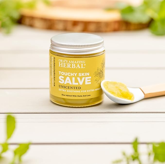 Touchy Skin Salve Eczema Cream for Kids and Adults Natural Sensitive eczema Treatment Itch Cream Calendula Ointment For dry body Fragrance Free Ora's Amazing Herbal 1 and 4 oz Set