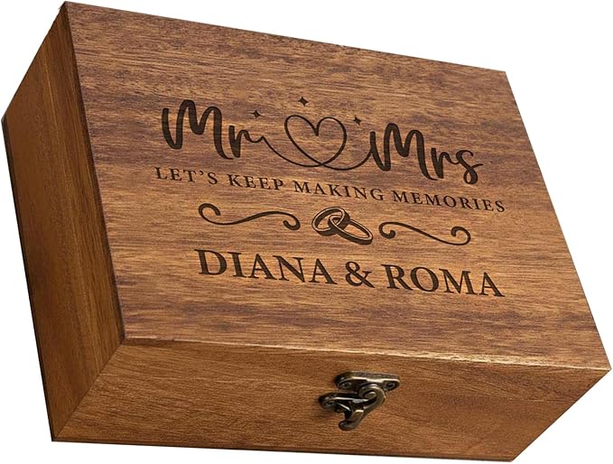 Personalized Large Wooden Keepsake Box with Pine/Walnut, Custom Memory Box for Wedding Gifts, Personalized Gifts for Women/Wife/Couple, Keepsake Storage Decorative Wood Box for Wedding