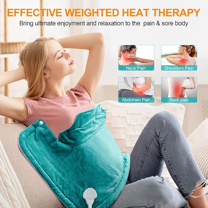 Heating Pad for Neck and Shoulders and Back, Mothers Day Gifts for Mom Wife Grandma, Birthday Gifts for Women, Weighted Neck Heating Pads, Large Heat Pad, 6 Heat Settings 4 Auto-Off, 17"x23" Blue