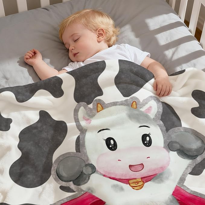 Personalized Baby Blankets for Girls Boys, Custom Cow Print Blanket for Baby Kids, Customized Cow Blanket with Name Super Soft, 30"x 40"
