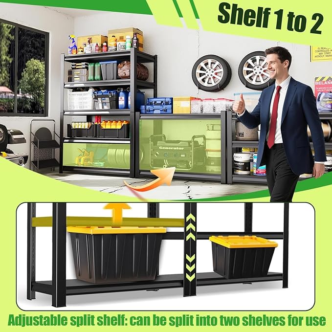 Garage Shelving,Heavy Duty Garage Storage Shelves,Metal Shelving Unit,5 Tier Adjustable Steel Utility Shelf,Use for Basement,Warehouse, Pantry Closet,Black (72" H*39.4" W*13.7" D)