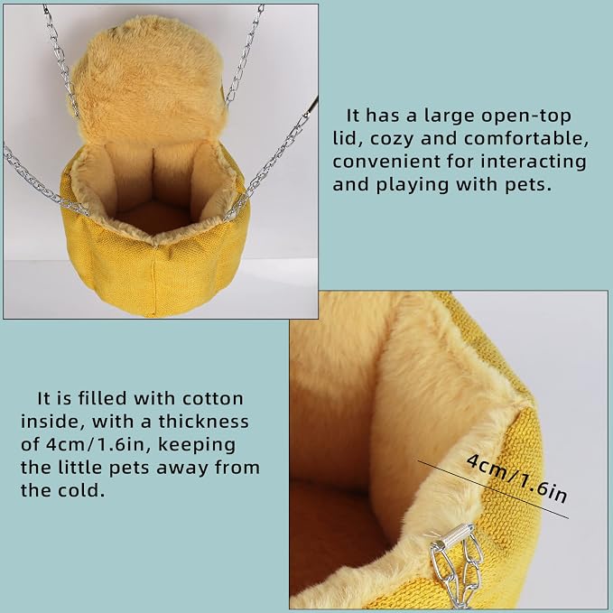 Rat Bed, Sugar Glider Hammock, Rat Bed for Cage, Guinea Pig Hanging Basket Warm Bed, Sugar Glider Pouch Hanging Bed, Small Animals Removable Nest Mat for Hamster, Syrian Hamster (Yellow)