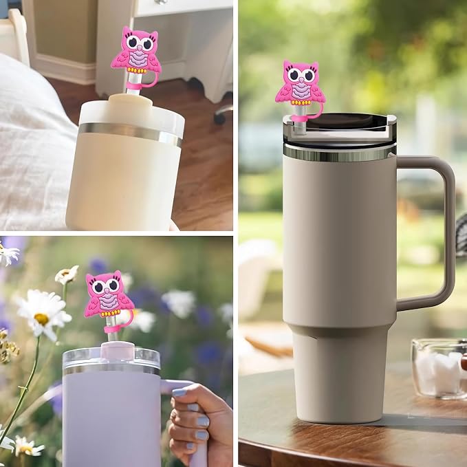 Animal Straw Toppers For Stanley Cups;Straw Covers Cap Toppers Compatible With Stanley 30&40 Oz Tumbler, Reusable & Silicone Tumbler Straws Topper For 0.4 Inch Tips Animal Lover Gifts (Owl)
