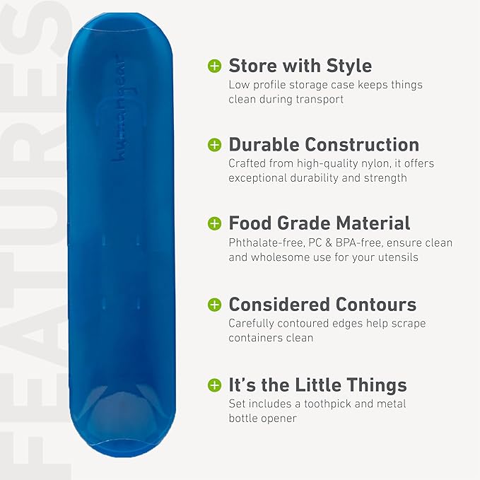 humangear GoBites Trio | Travel & Camping Utensils | Portable & Convertible Dining Ware | Multi-Functional Spork & Knife, Blue
