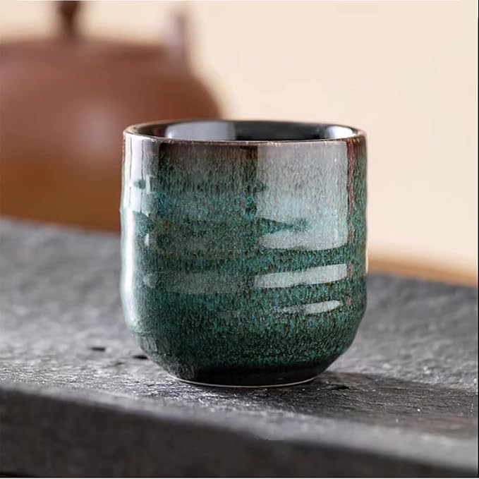 Japanese Style Ceramic Tea Set, Tea Cup, Coffee Cup, Yerba Mate Set, Ceramic Mate Cup Set of 4 (green)