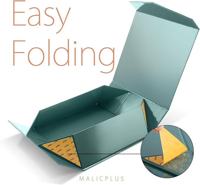 Gift Box with Lid 9x9x3.4 Inches, Green Groomsman Proposal Box with Magnetic Closure for Father's Day or All Occasion (Glossy Green)