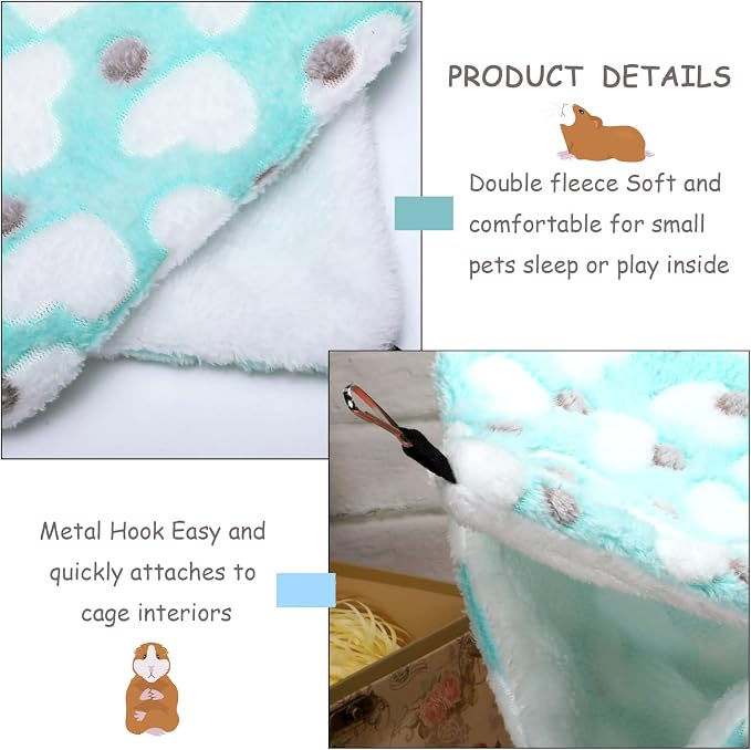Boao 2 Pcs Guinea Pig Rat Hammock for Pet, Mint Green, Pink, Heart Pattern | Ferret Hamster Hanging Hammock, Guinea Pigs Accessories, for Small Animals Chinchilla Parrot Sugar Glider Ferret Squirrel