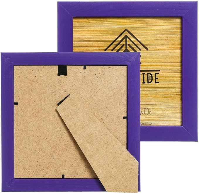 Wood Side Rustic Wooden Square Picture Frames 8x8 - Set of 2 - Natural Solid Eco Wood with Real Glass for Wall Mounting Photo Frame - Purple